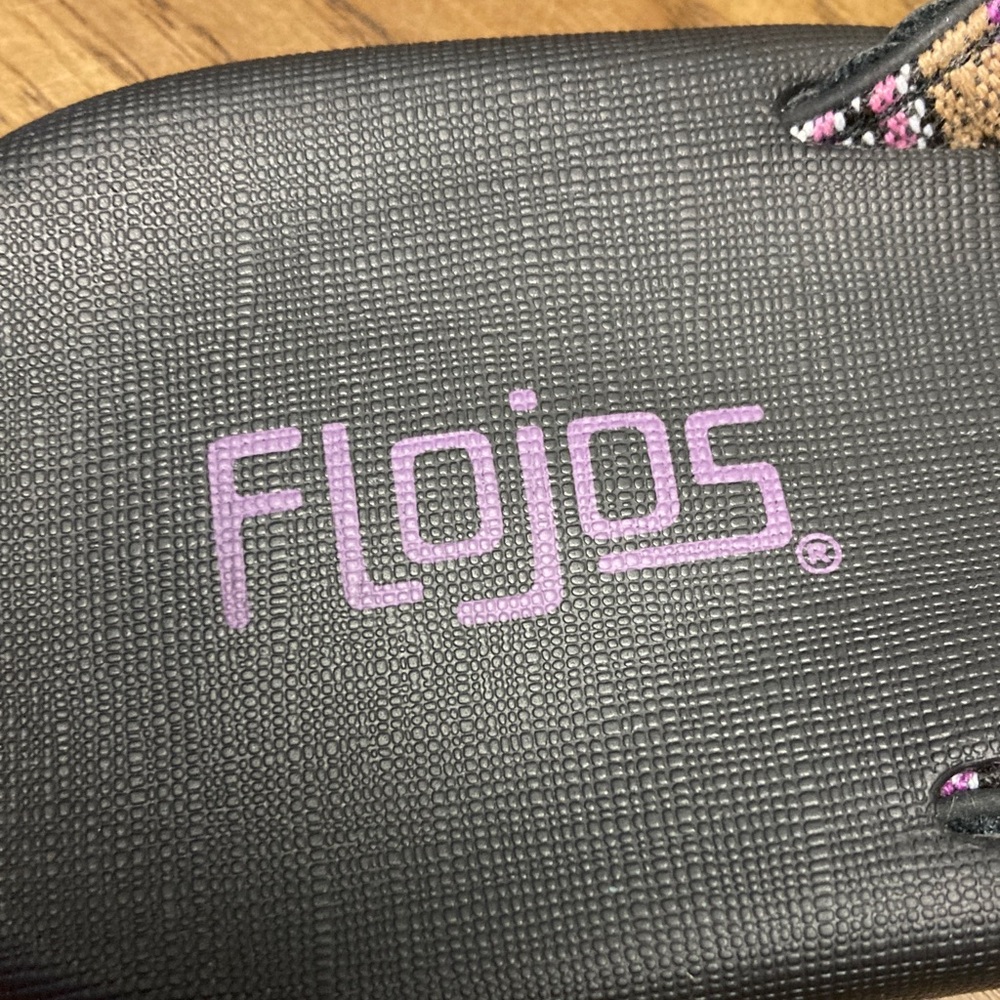 Flojos Black Sandals with Purple Logo and Multicolor Woven Trim - Picture 3 of 8